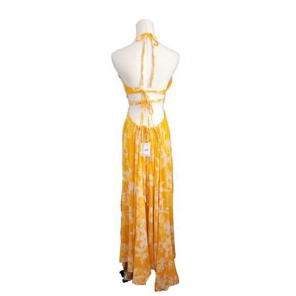 NWT Free People Lille Printed Tie-Back Maxi Dress Size Large Hawaii Honey Boho - Picture 4 of 12